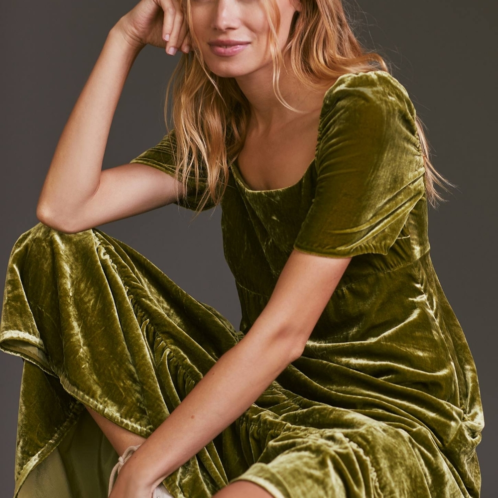 Anthropologie Green Velvet maxi dress size 10